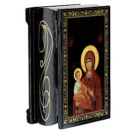 Russian box with lacquer of the Mother of God of Three Hands, 3.5x2.5 in