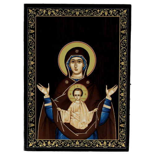 Russian lacquer box, Our Lady of the Sign, 5.5x4 in 1