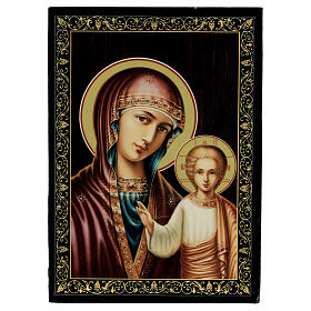 Schachtel Russischer Lack Madonna Gruzinskaya Pappmaché, 14x10 cm