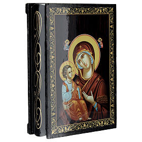 Papier-maché box, Mother of God of Jerusalem, Russian lacquer, 5.5x4 in