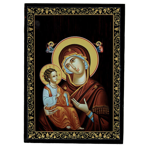 Lakierowana szkatułka rosyjska Matka Boża Jerozolimska,  14x10 1