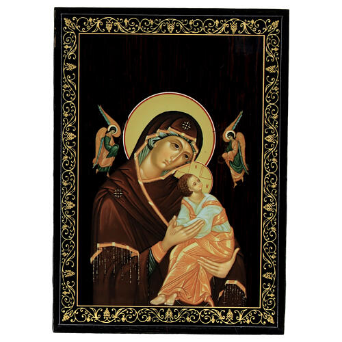Papier-maché box, Our Lady of Perpetual Help, Russian lacquer, 5.5x4 in 1