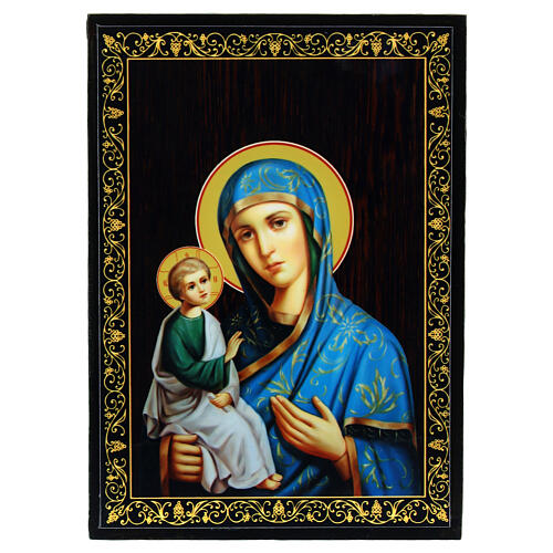 Scatola lacca russa 14x10 cm cartapesta Madonna Ierusalimskaya 1