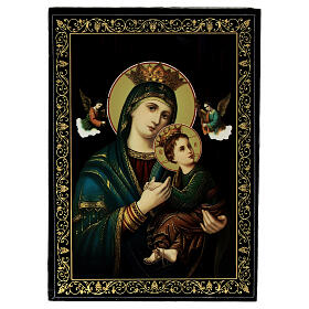 Russian lacquer box 14x10 cm Our Lady of Perpetual Help paper-mache