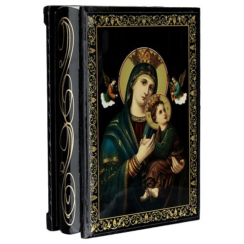 Russian lacquer box 14x10 cm Our Lady of Perpetual Help paper-mache 2