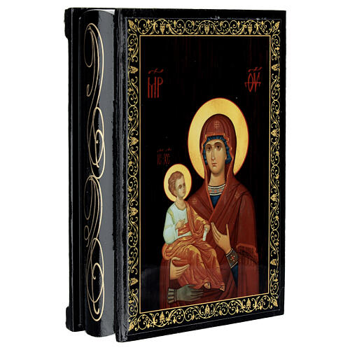 Papier-maché box, Mother of God of Three Hands, Russian lacquer, 5.5x4 in 2