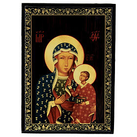 Papier-maché box, Black Madonna of Czestochowa, Russian lacquer, 5.5x4 in