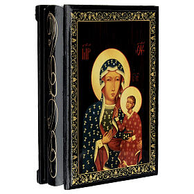 Papier-maché box, Black Madonna of Czestochowa, Russian lacquer, 5.5x4 in