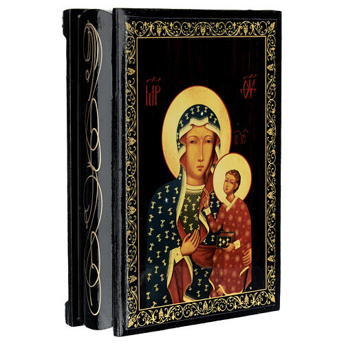 Papier-maché box, Black Madonna of Czestochowa, Russian lacquer, 5.5x4 in 2