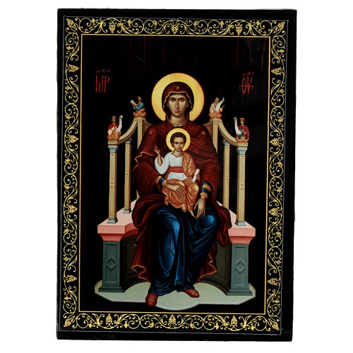 Russische lackierte Schachtel Madonna auf dem Thron, 14x10 cm 1