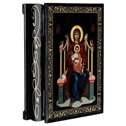 Papier-maché box, Mother of God Enthroned, Russian lacquer, 5.5x4 in 2