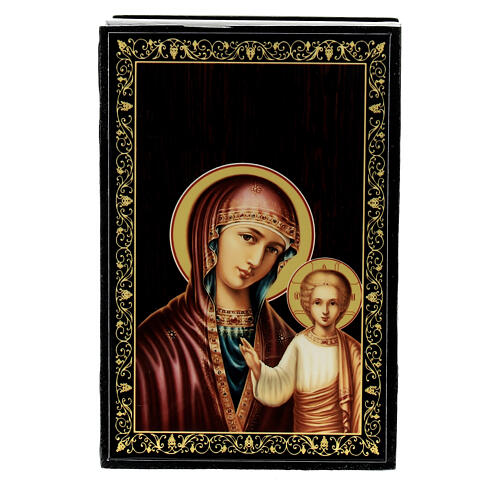Russische lackierte Schachtel aus Pappmaché Madonna Gruzinskaya, 9x6 cm 1