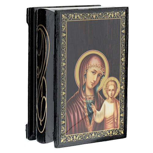 Russische lackierte Schachtel aus Pappmaché Madonna Gruzinskaya, 9x6 cm 2