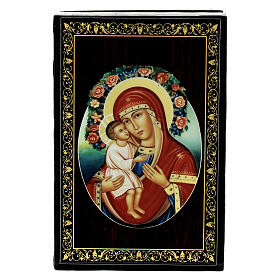 Russische Pappmaché Schachtel Mutter Gottes Jirovitskaya, 9x6 cm