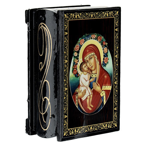 Russische Pappmaché Schachtel Mutter Gottes Jirovitskaya, 9x6 cm 2