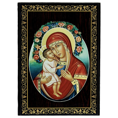 Russische Lack-Pappmaché-Schachtel Mutter Gottes Jirovitskaya, 22x16 cm 1