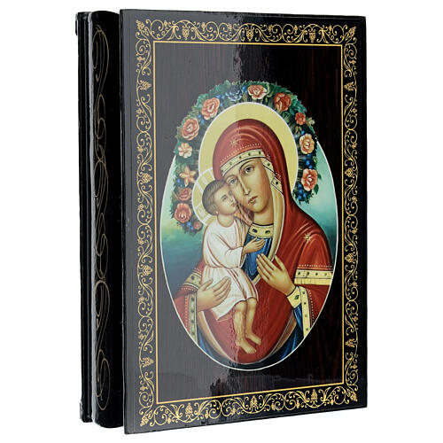 Russische Lack-Pappmaché-Schachtel Mutter Gottes Jirovitskaya, 22x16 cm 2