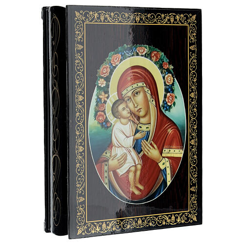 Boîte papier mâché laque russe 22x16 cm Mère de Dieu Jirovitskaya 2