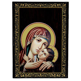Russian lacquer on papier-maché box, Konevskaya Mother of God, 9x6 in