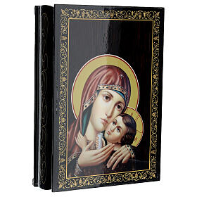 Russian lacquer on papier-maché box, Konevskaya Mother of God, 9x6 in