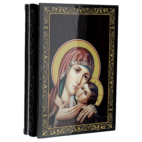 Russian lacquer on papier-maché box, Konevskaya Mother of God, 9x6 in 2