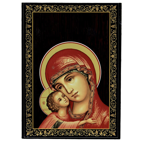 Russian lacquer on papier-maché box, Igorevskaya Mother of God, 9x6 in 1