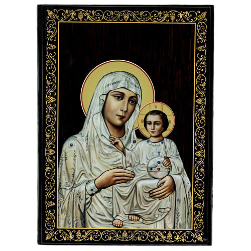 Scatola 22x16 Madonna Ierusalimskaya lacca russa cartapesta 1