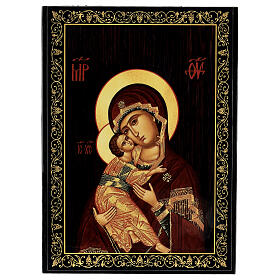 Russian lacquer on papier-maché box, Vladimirskaya Mother of God, 9x6 in