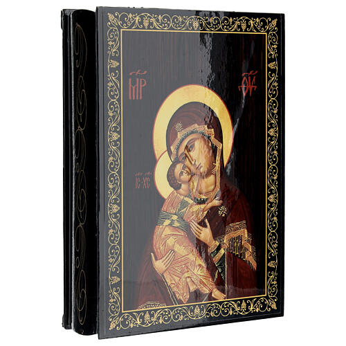 Russian lacquer on papier-maché box, Vladimirskaya Mother of God, 9x6 in 2