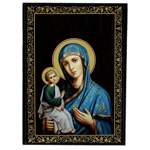 Scatola lacca russa 22x16 cm Madonna Ierusalimskaya cartapesta 1
