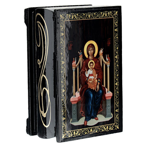 Russische Schachtel Lack Madonna auf dem Thron, 9x6 cm 2