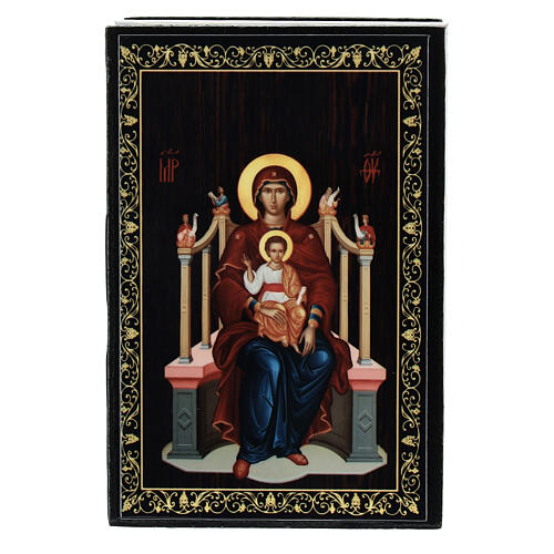Caixa lacada russa 9x6 cm Virgem Maria no trono 1