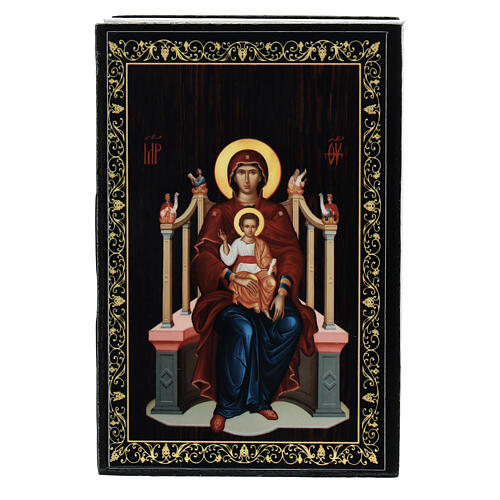 Russian lacquer box Virgin Mary on the Throne 9x6 cm 1