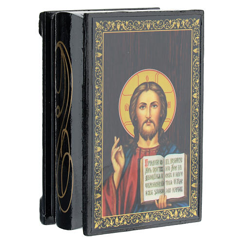 Russian lacquer box of papier-mâché, Christ Pantocrator, 3.5x2.5 in 2