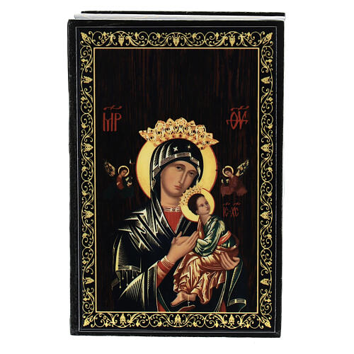 Our Lady of Perpetual Help box paper-mâché Russian lacquer 9x6 cm 1