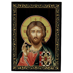 Scatola lacca russa Cristo Pantocratore 14x10 cm cartapesta