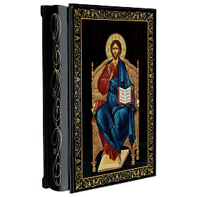 Russian lacquer of Christ on the throne, papier-maché box, 9x6 in
