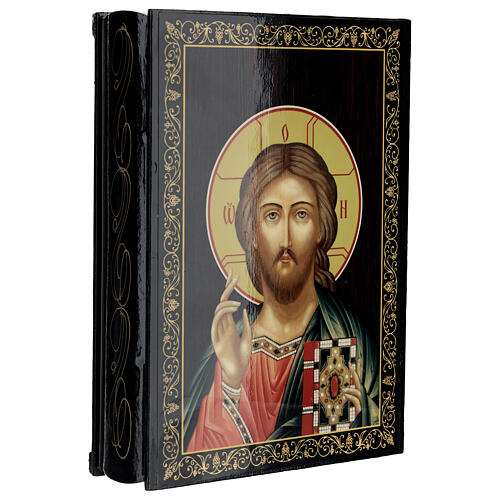 Caixa 22x16 cm papel-machê lacado Cristo Pantocrator Evangelho fechado 2