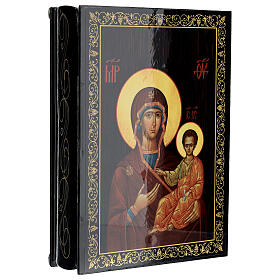 Russian lacquer of the Mother of God of Smolensk, papier-maché box, 9x6 in