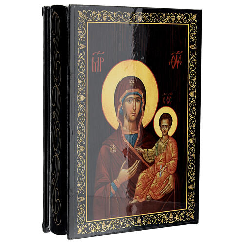 Russian lacquer of the Mother of God of Smolensk, papier-maché box, 9x6 in 2