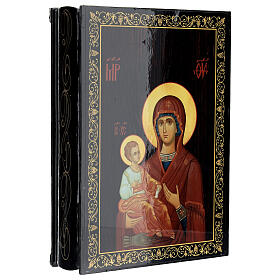 Russian lacquer of the Mother of God of Three Hands, papier-maché box, 9x6 in