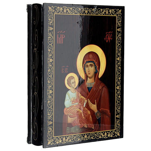 Russian lacquer of the Mother of God of Three Hands, papier-maché box, 9x6 in 2