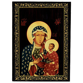 Russian lacquer of Our Lady of Czestochowa, papier-maché box, 9x6 in