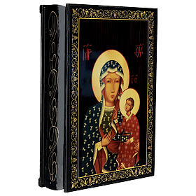 Russian lacquer of Our Lady of Czestochowa, papier-maché box, 9x6 in