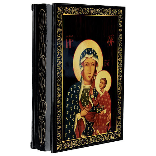 Russian lacquer of Our Lady of Czestochowa, papier-maché box, 9x6 in 2