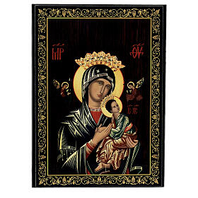 Russian lacquer of Our Lady of Perpetual Help, papier-maché box, 9x6 in