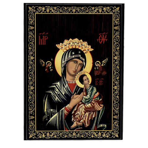 Russian lacquer of Our Lady of Perpetual Help, papier-maché box, 9x6 in 1