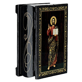 Russian lacquer, full-length Christ Pantocrator, papier-maché box, 3.5x2.5 in