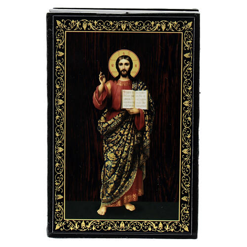 Russian lacquer, full-length Christ Pantocrator, papier-maché box, 3.5x2.5 in 1