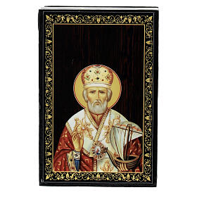Russian lacquer box of St Nicholas in paper mache 9x6 cm